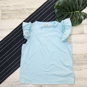 J.Crew Factory Flutter Ruffle Sleeve Top Light Blue Size Large